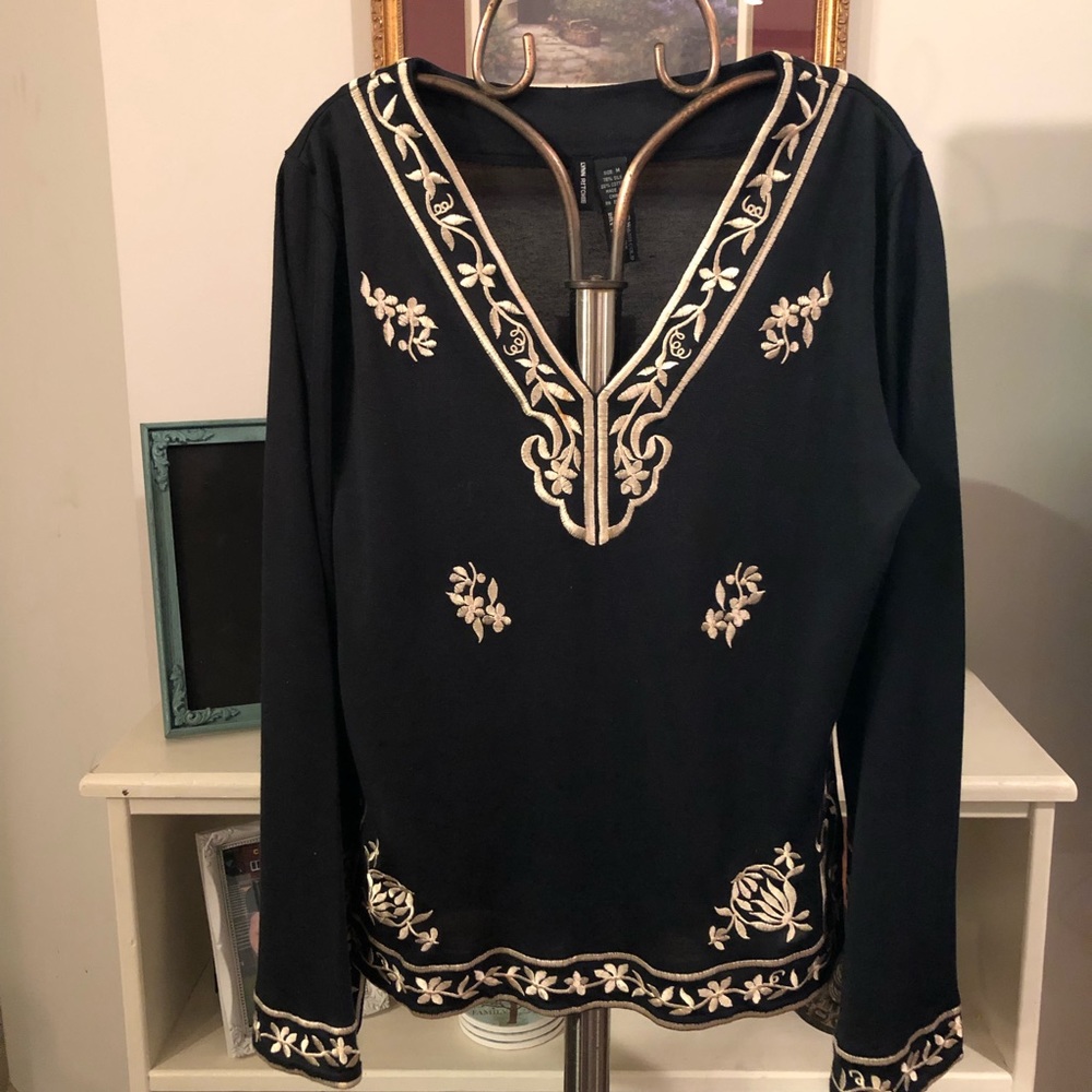 Lynn Ritchie Black Blouse With Gold Embroidery